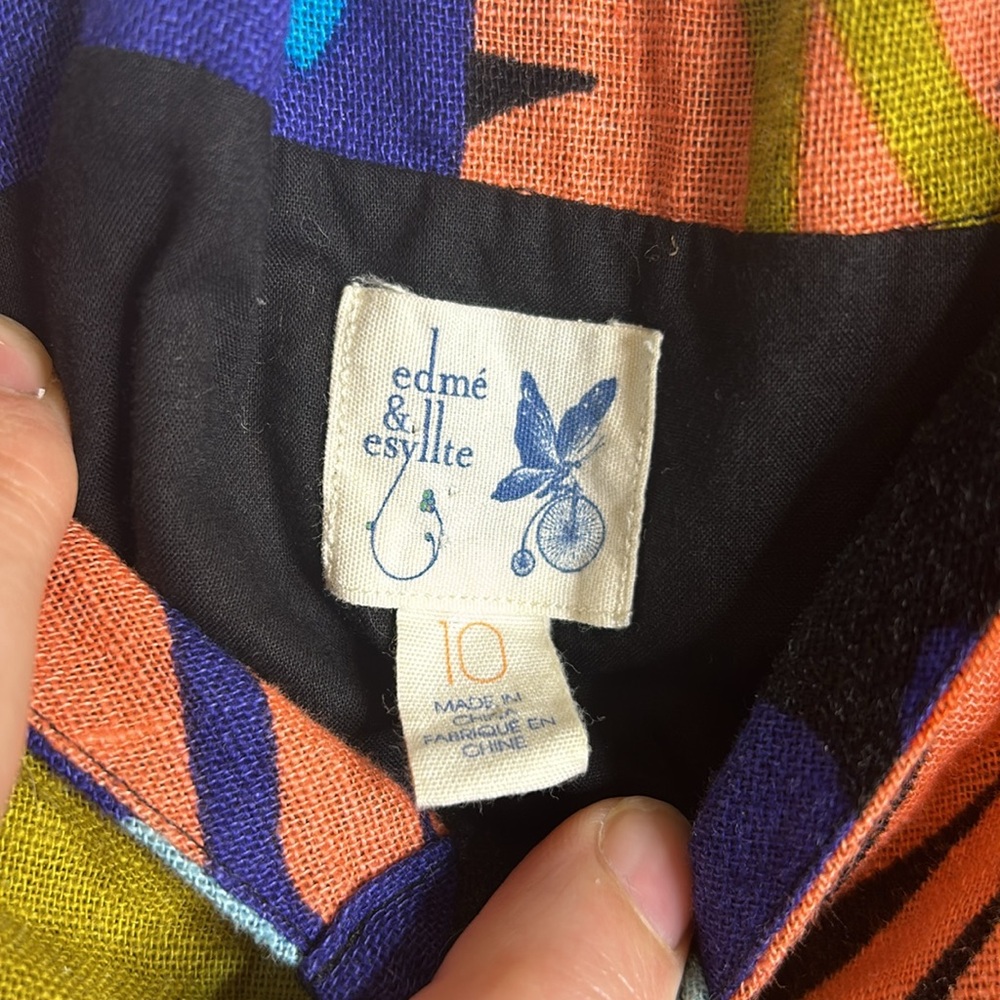 Edme & Esyllte Anthropologie cotton linen pocketed Tropical Print Summer Dress - Picture 2 of 9